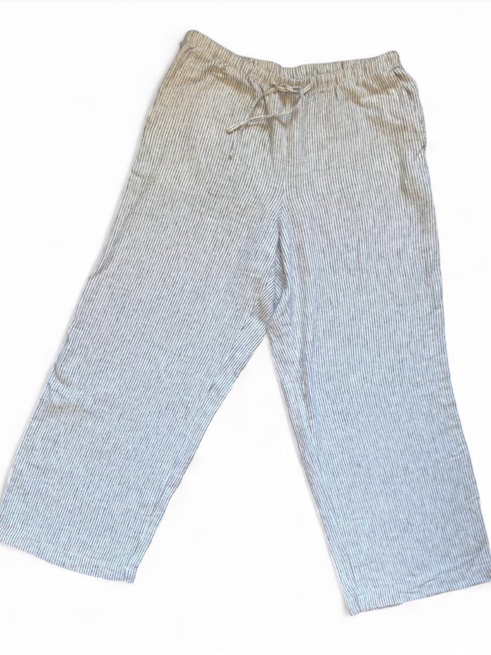 GAP Women’s Medium Pull-On Wide-Leg Pants Striped Linen Look